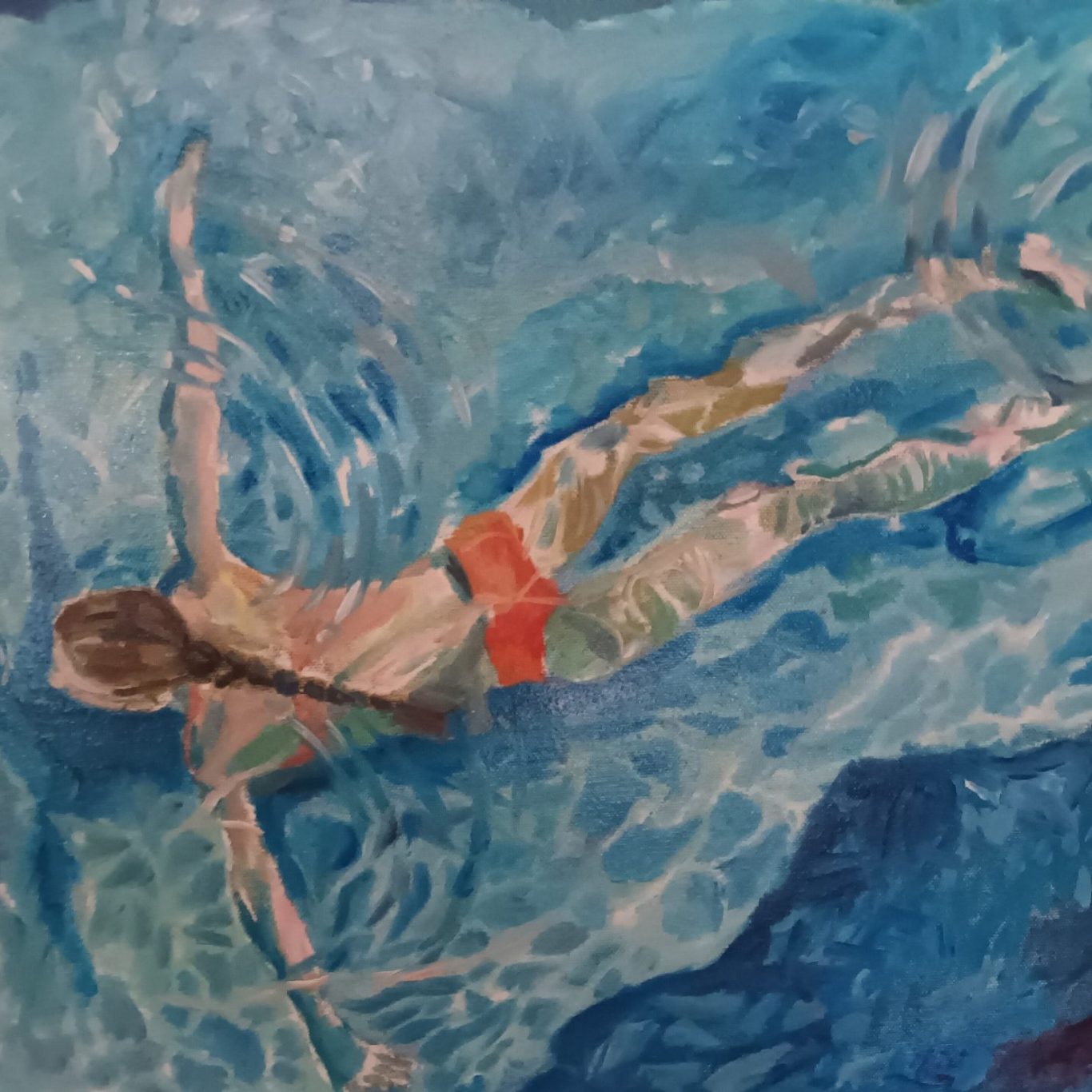 Eau - Nageuse 1- Huile sur toile - Dim: L 46 X 38 cm Eau - Nageuse 1- Huile sur toile - Dim: L 46 X 38 cm